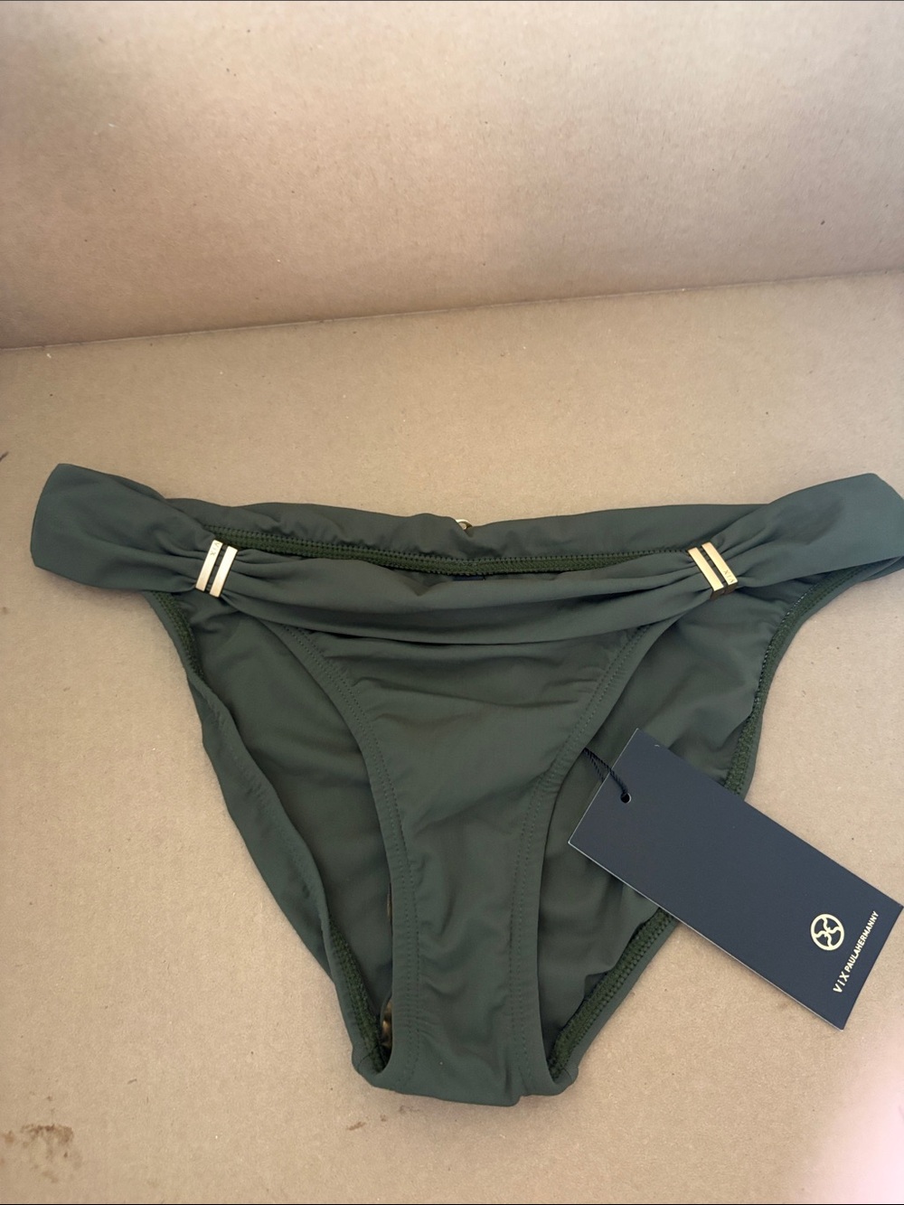 Vix Olive Green Bikini Bottom with Gold Rings